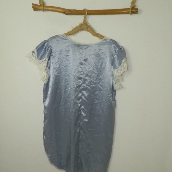 Lilly of France Sleepwear Blue Satin Gown Medium - Picture 2 of 4